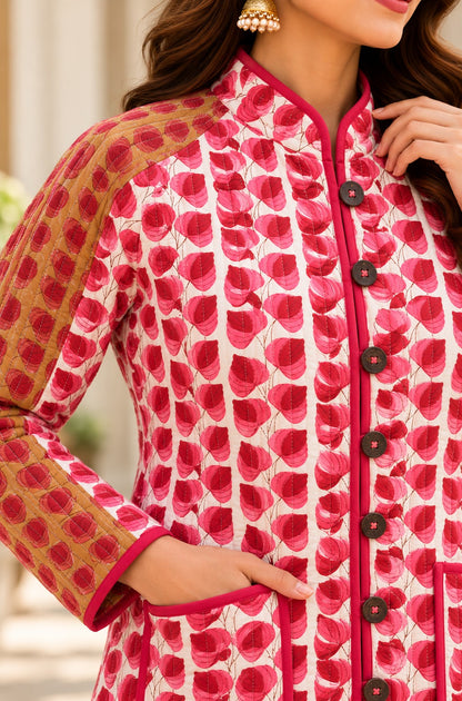 Pink Red Reversible Quilted Jacket
