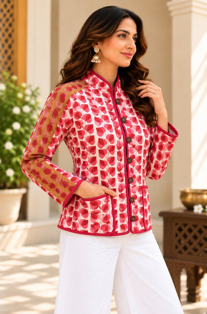 Pink Red Reversible Quilted Jacket