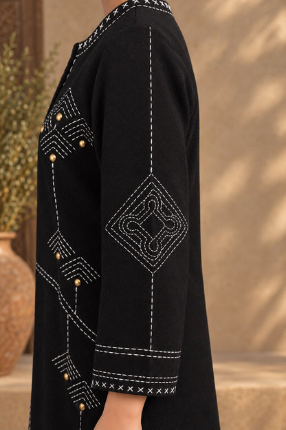 Black Pure Wool Hand-Embroidered Kantha Jacket