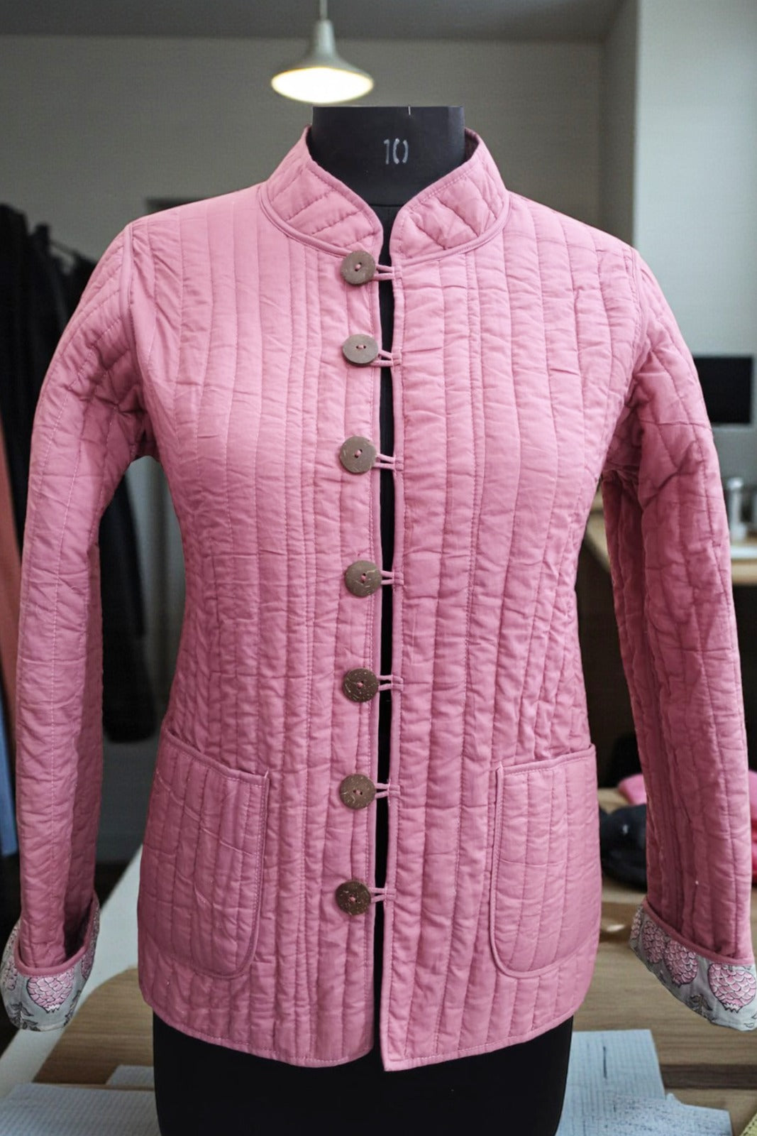 Grey Floral Reversible Quilted Jacket-NVQJ634