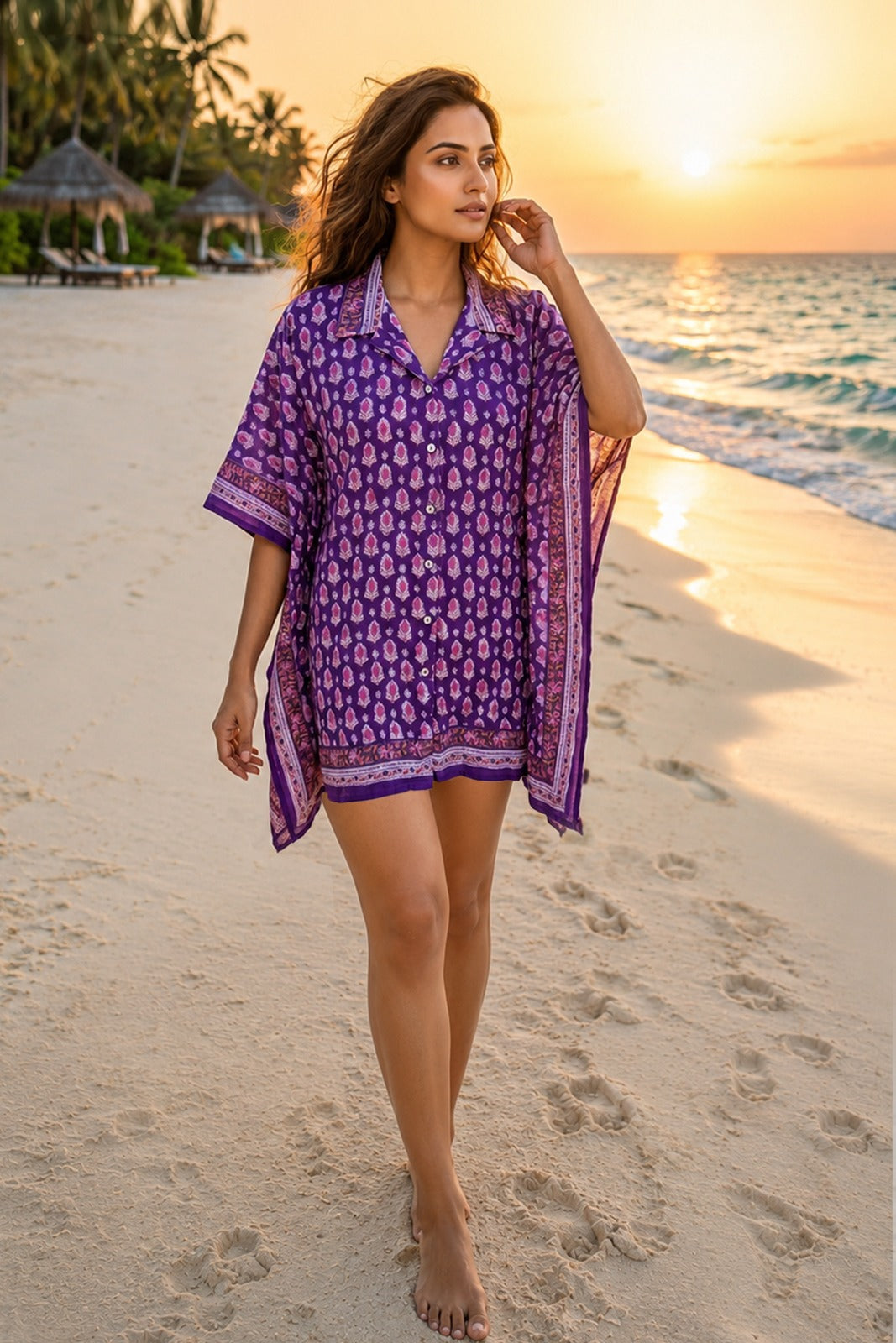 PURPLE BLOCK PRINT KAFTAN TOP - NVK594