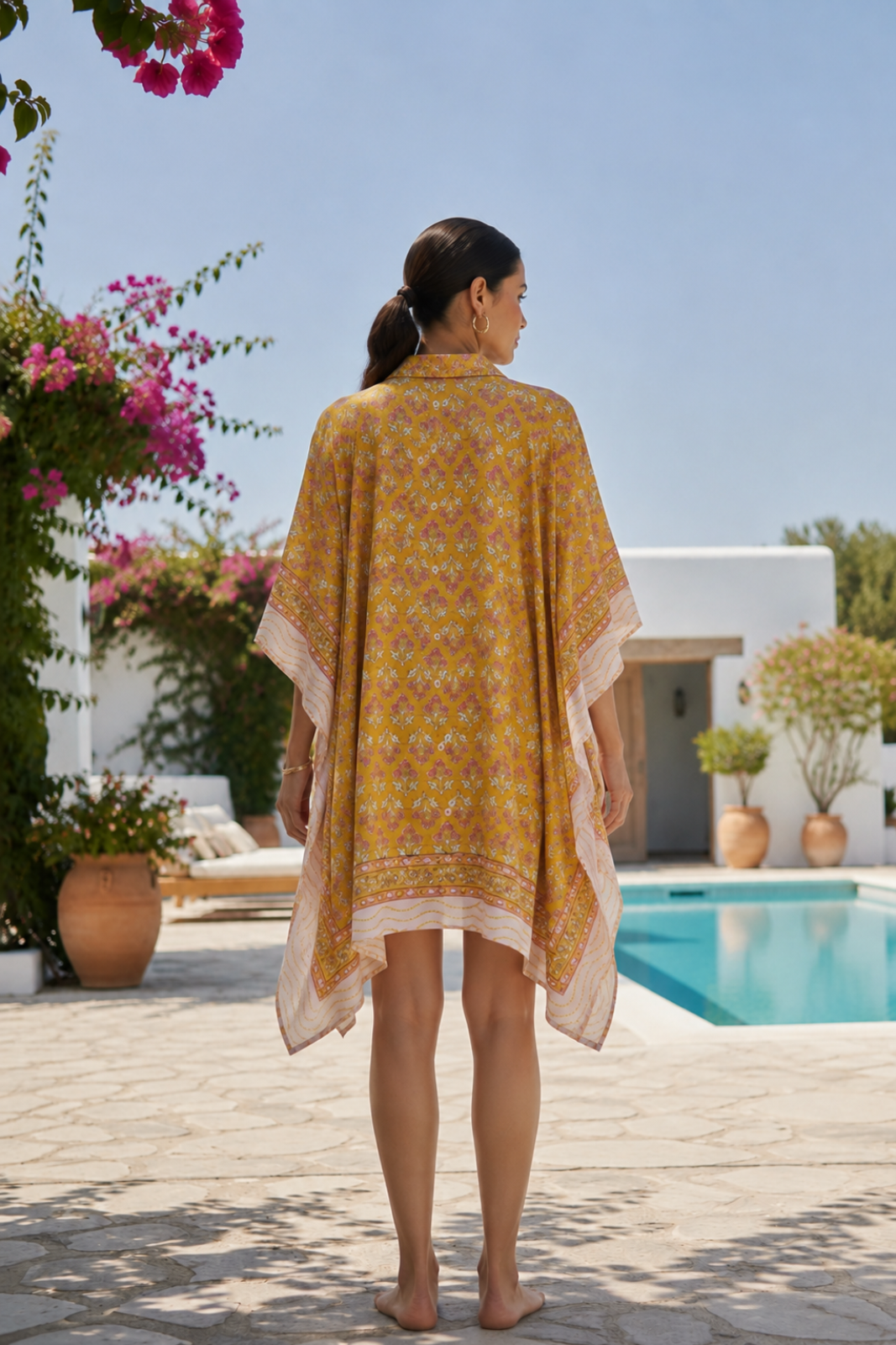YELLOW  BLOCK PRINTED KAFTAN TOP