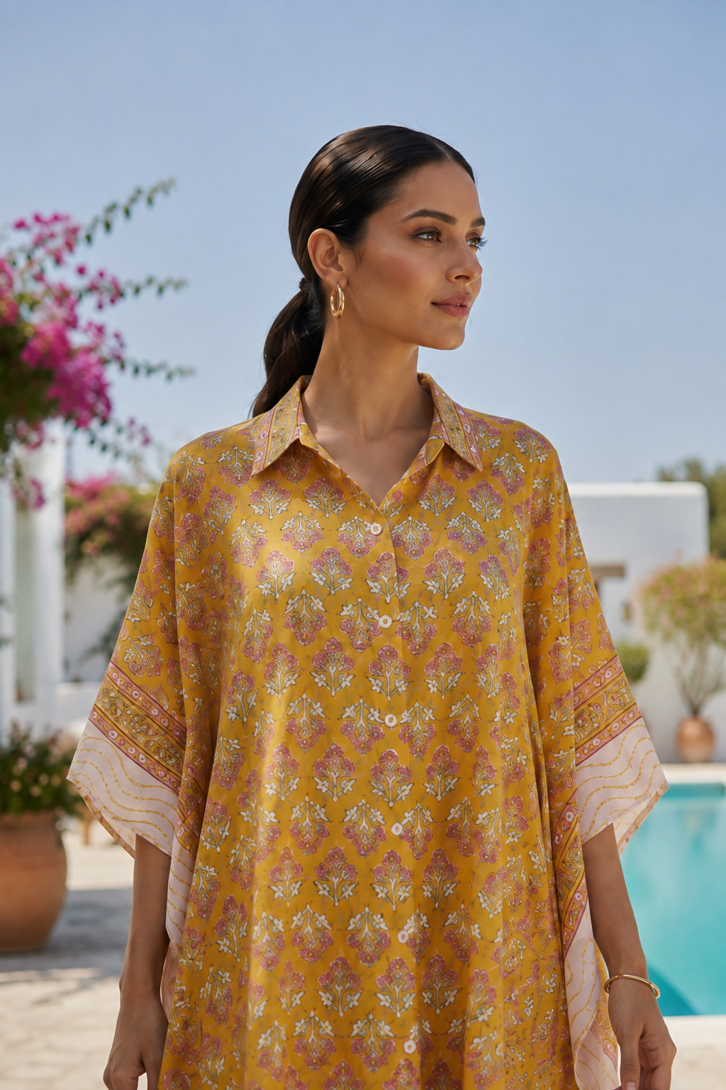 YELLOW  BLOCK PRINTED KAFTAN TOP