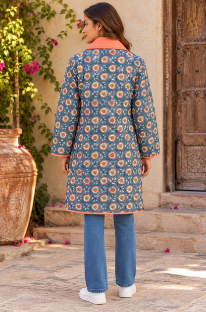 GULNAAR BLUE COTTON QUILTED JACKET