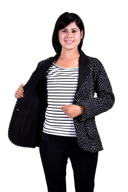 BLACK WHITE DOTTED QUILTED COAT FOR WOMEN-J45