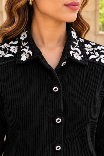 Floral Embroidered Corduroy Jacket-NVQJ683
