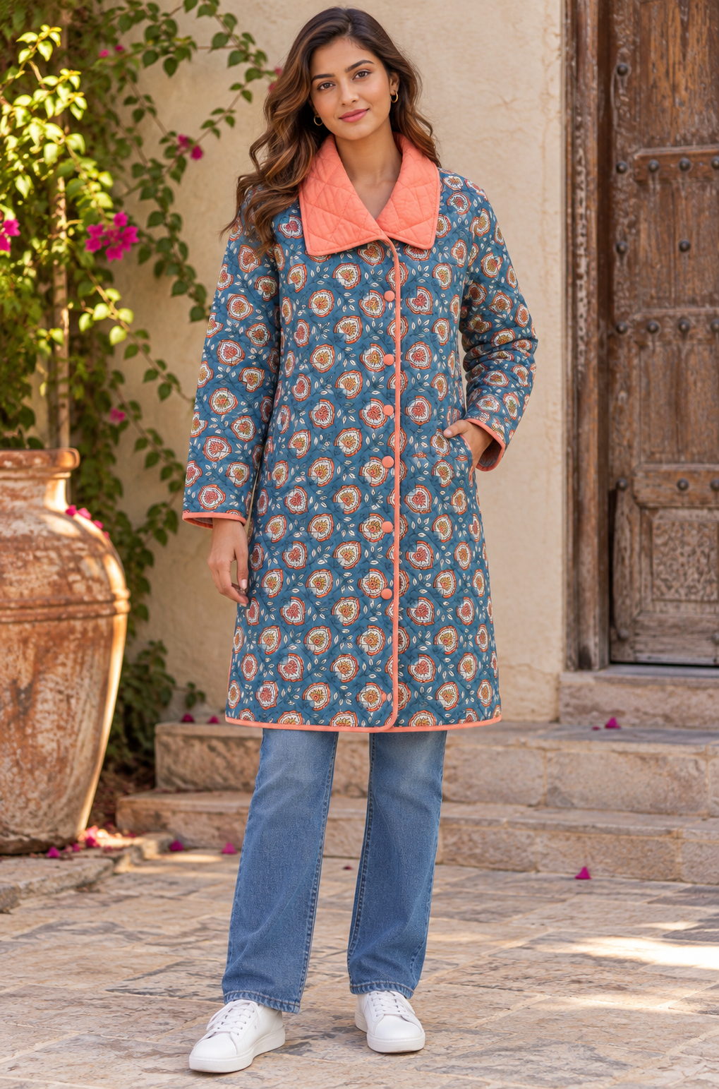 GULNAAR BLUE COTTON QUILTED JACKET