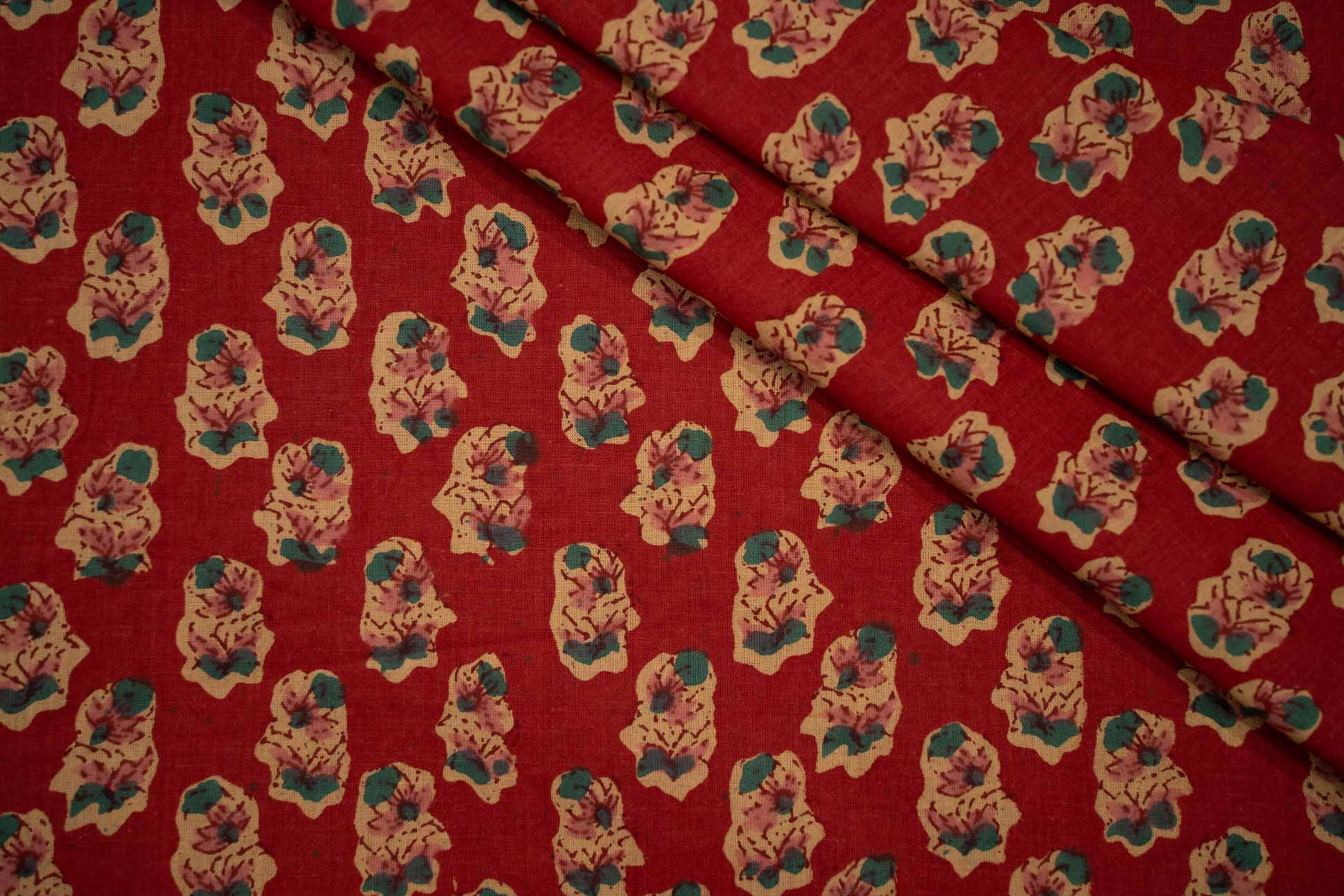 FLORAL RED BLOCK PRINT FABRIC-NVHF6168 – Navyas Fashion