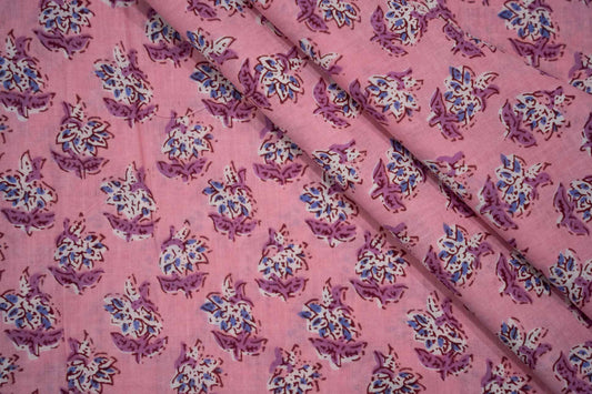 PINK FLORAL BLOCK PRINT COTTON FABRIC-NVHF6144