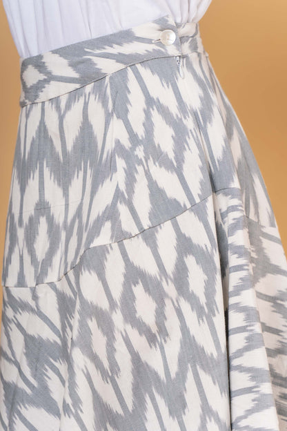 GREY WHITE IKAT KNEE LENGTH FLAIRED SKIRT-NFB03