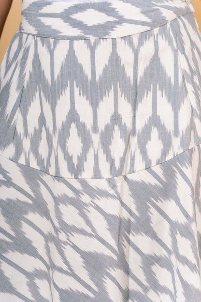 GREY WHITE IKAT KNEE LENGTH FLAIRED SKIRT-NFB03