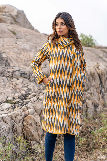 Tricolor Ikat Quilted Bukhara Coat-NVQJ333