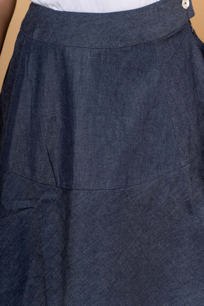 DENIM EMBROIDERED FLAIRED SKIRT-NFB05