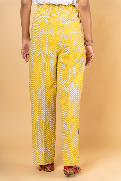 YELLOW COTTON EMBROIDERED HIGH WAIST PANT-NFB24