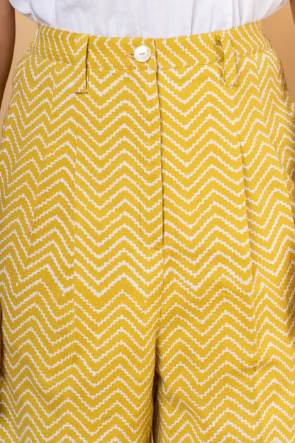 YELLOW COTTON EMBROIDERED HIGH WAIST PANT-NFB24