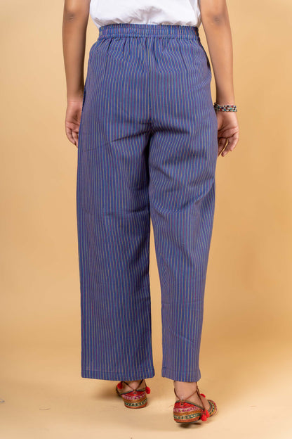 BLUE STRIPED HANDWOVEN FLAP PANT-NFB19