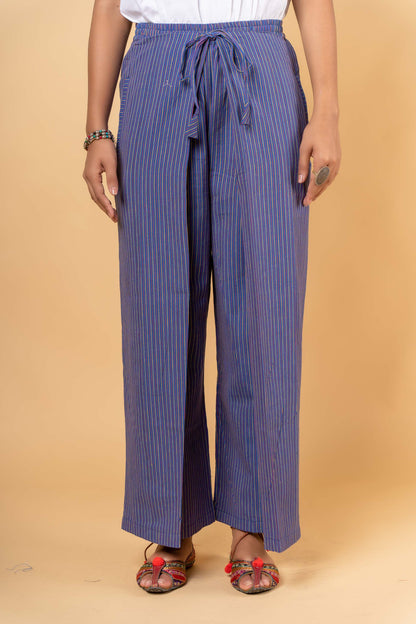 BLUE STRIPED HANDWOVEN FLAP PANT-NFB19