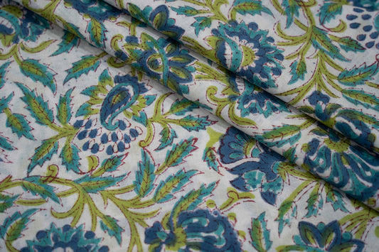 BLUE FLORAL BLOCK PRINT FABRIC-NVHF6172