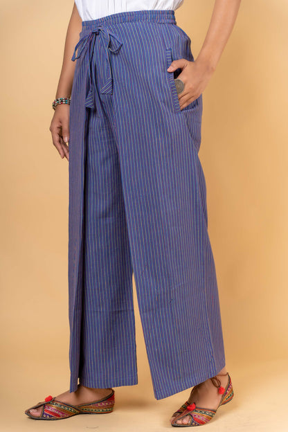 BLUE STRIPED HANDWOVEN FLAP PANT-NFB19
