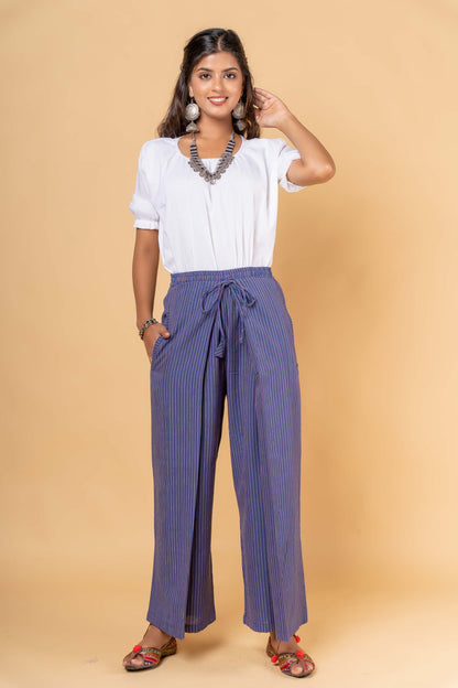 BLUE STRIPED HANDWOVEN FLAP PANT-NFB19