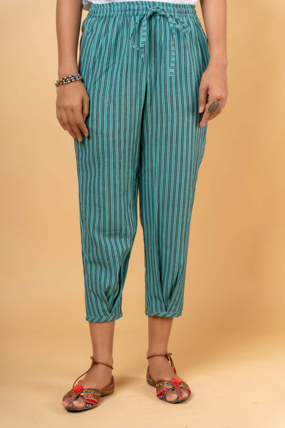 BLUISH GREEN HANDWOVEN CAPRI PANT-NFB12