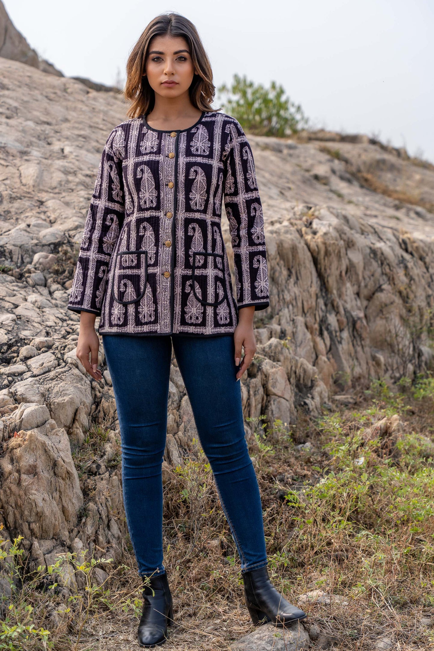 Paisley Bagh Block Printed Quilted Jacket- NVQJ336