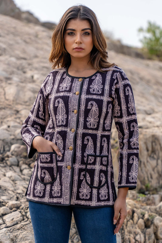 Paisley Bagh Block Printed Quilted Jacket- NVQJ336