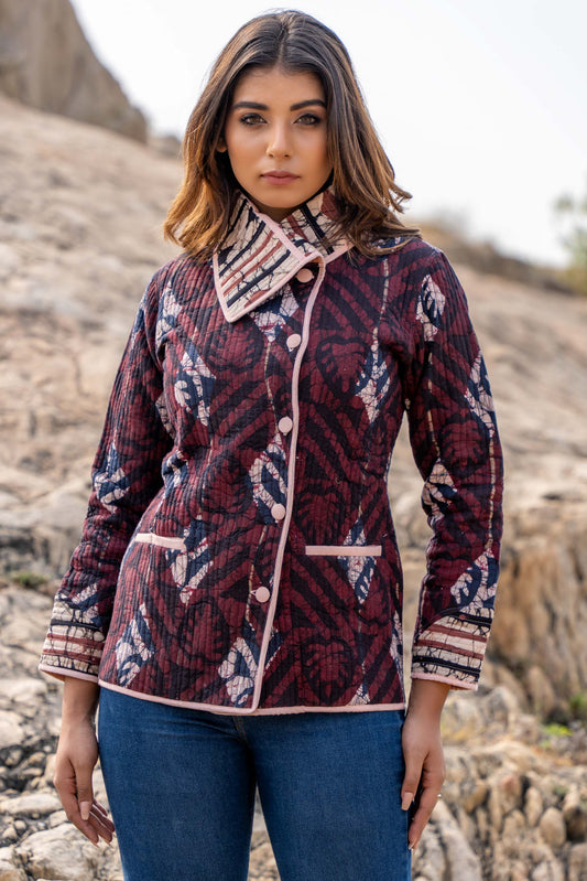 Natural Batik Quilted Bukhara Jacket- NVQJ344