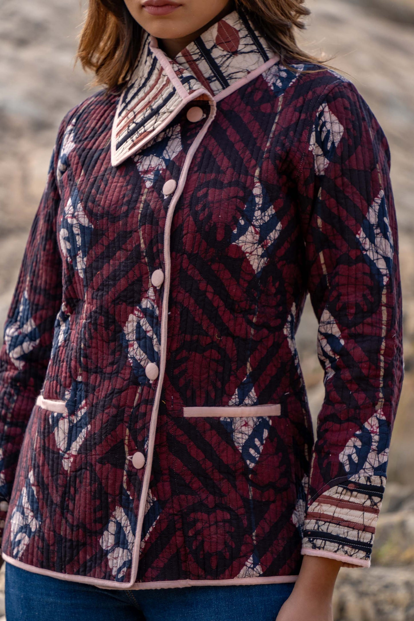 Natural Batik Quilted Bukhara Jacket- NVQJ344