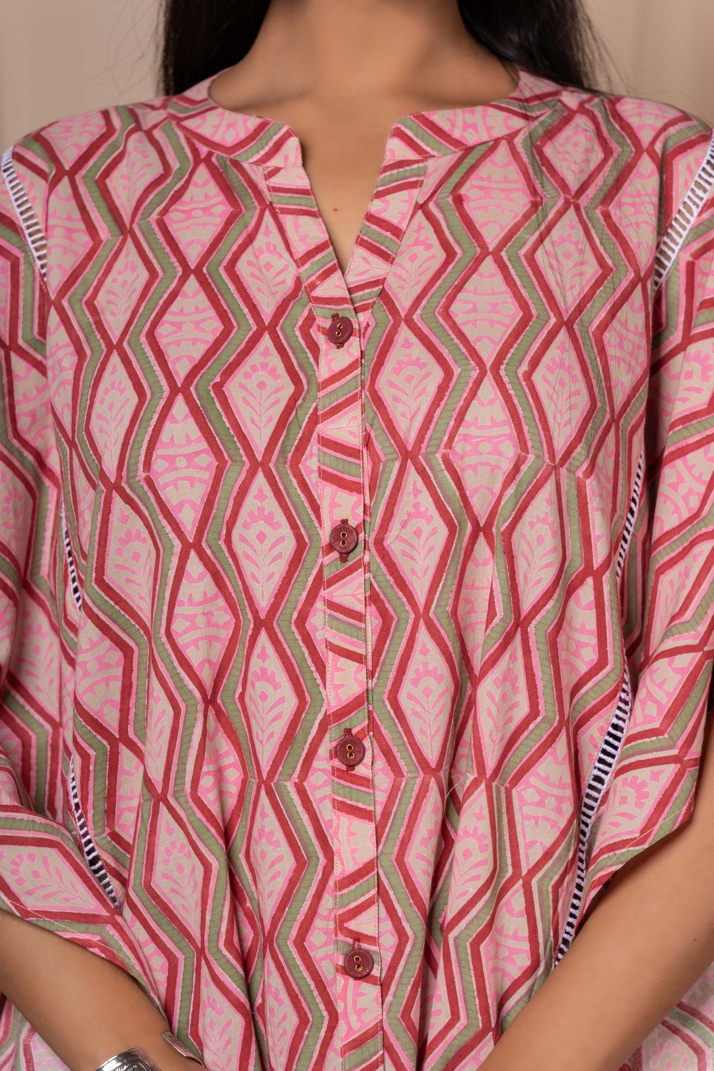 PINK BLOCK PRINTED COTTON KAFTAN-NVK335