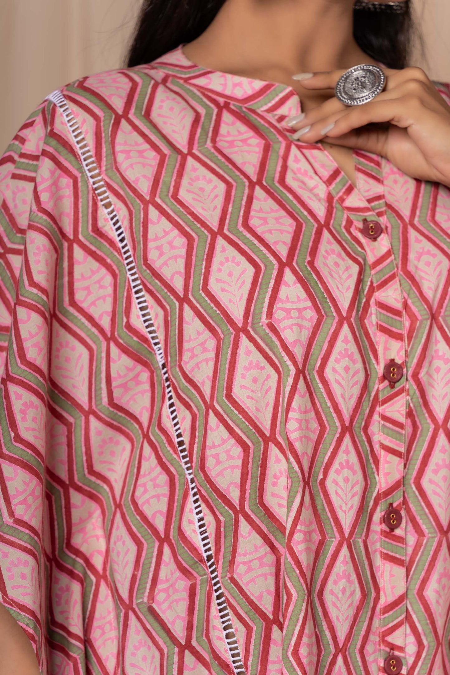 PINK BLOCK PRINTED COTTON KAFTAN-NVK335