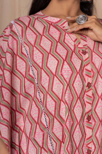 PINK BLOCK PRINTED COTTON KAFTAN-NVK335