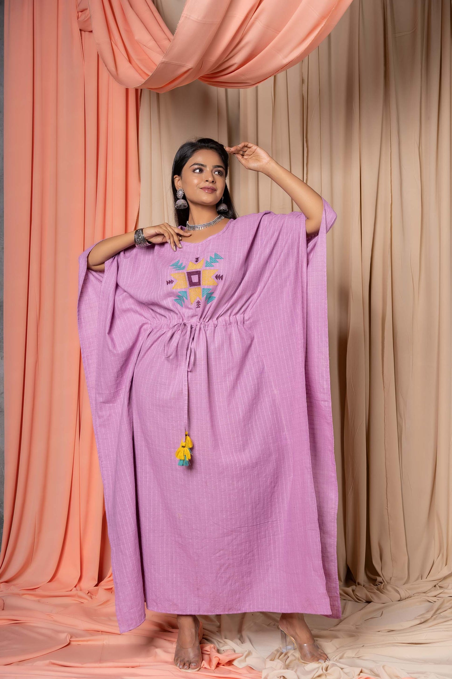 VIOLET KHARI COTTON EMBROIDERED KAFTAN-NVK344