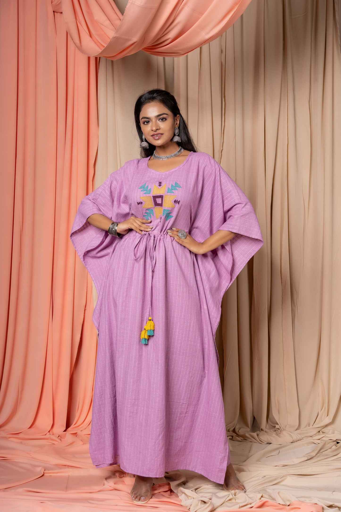 VIOLET KHARI COTTON EMBROIDERED KAFTAN-NVK344