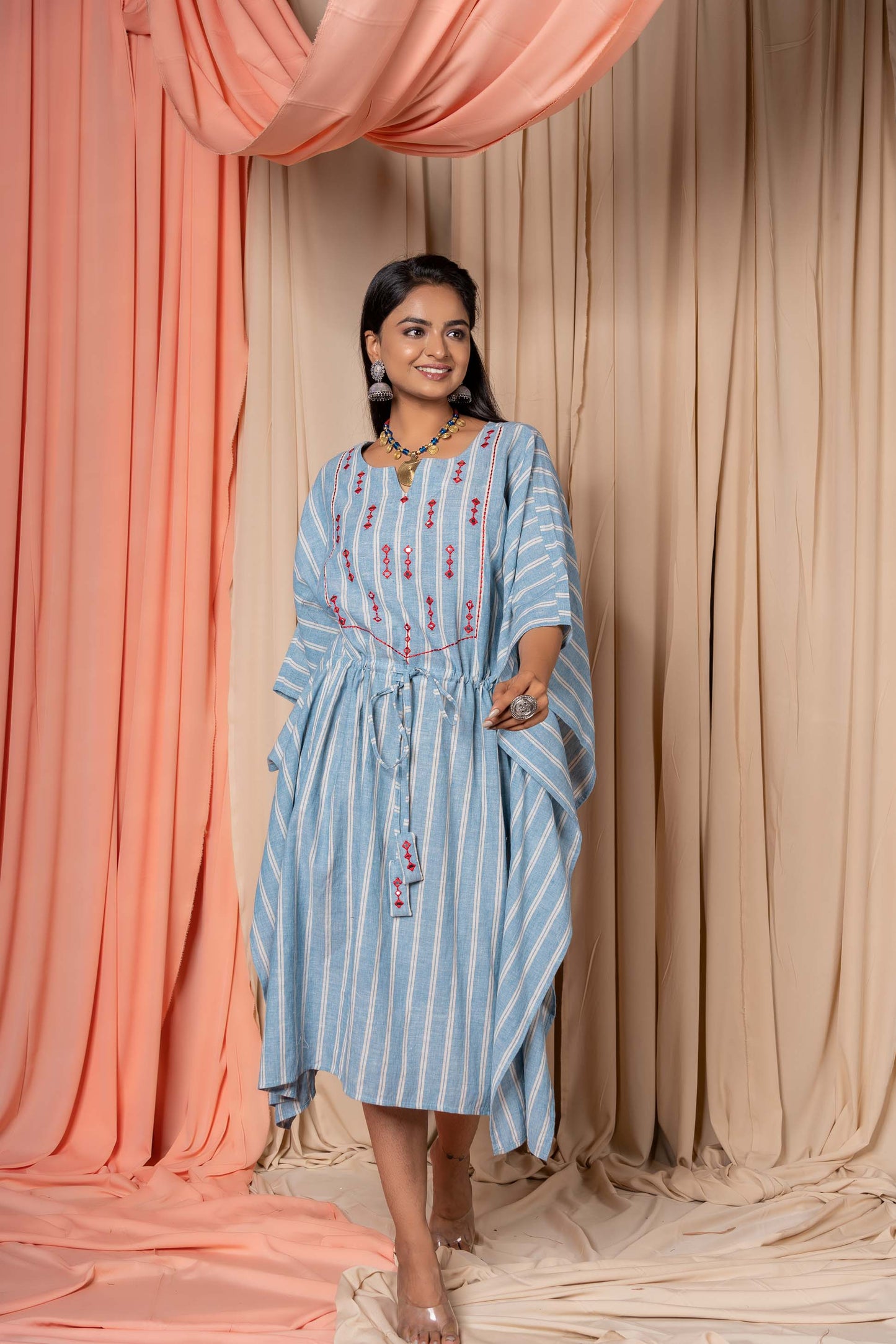 BLUE KHARI COTTON EMBROIDERED KAFTAN-NVK348