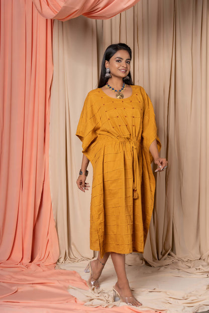 GOLDEN MUSTARD CHECKS COTTON KAFTAN-NVK349