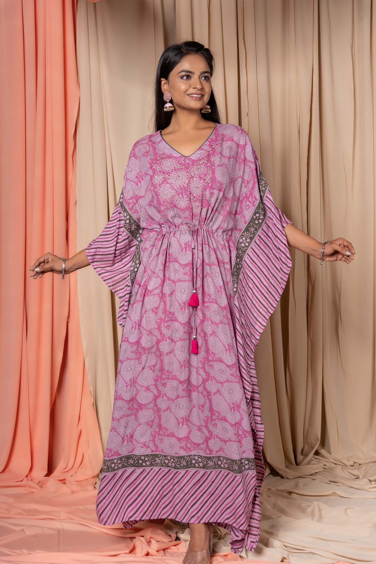 ONION PINK MERCERIZED COTTON KAFTAN-NVK342