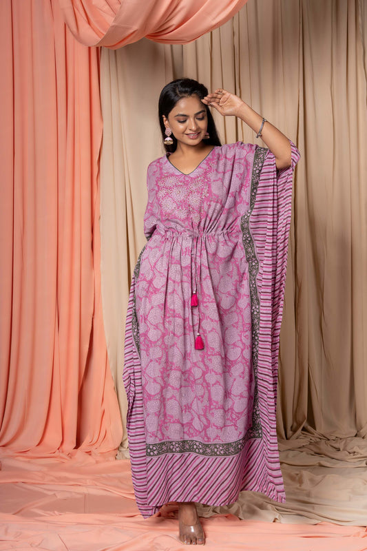 ONION PINK MERCERIZED COTTON KAFTAN-NVK342