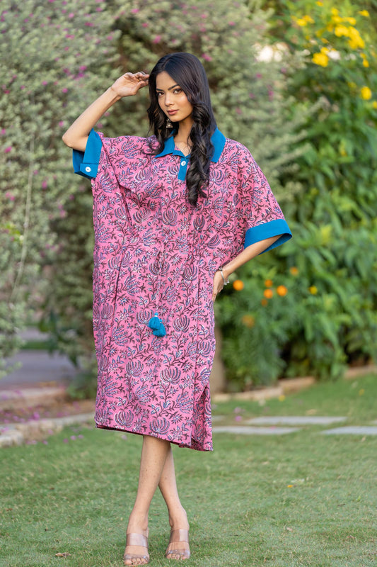 BAGRU PINK BLOCK PRINTED KAFTAN-NVK415