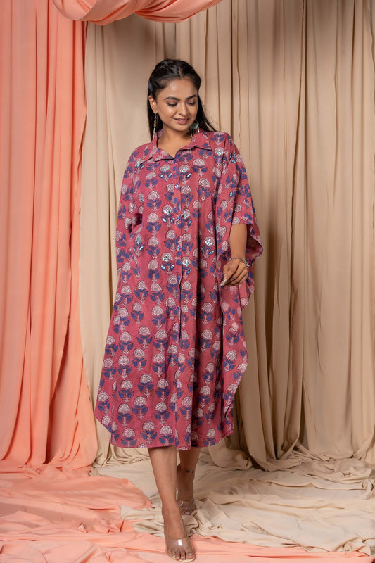 ROSE WINE BLOCK PRINTED SHIRT KAFTAN-NVK347