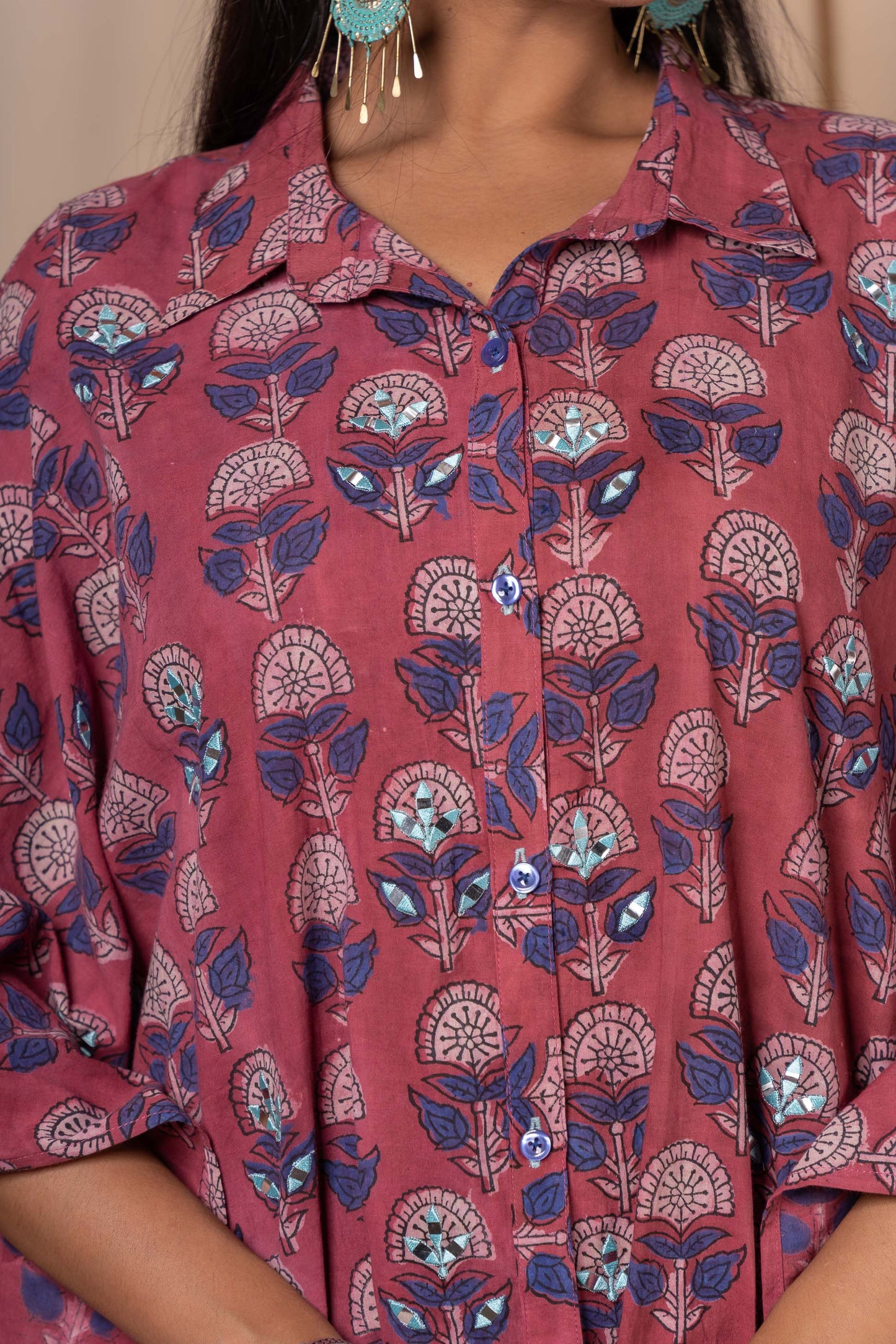 ROSE WINE BLOCK PRINTED SHIRT KAFTAN-NVK347