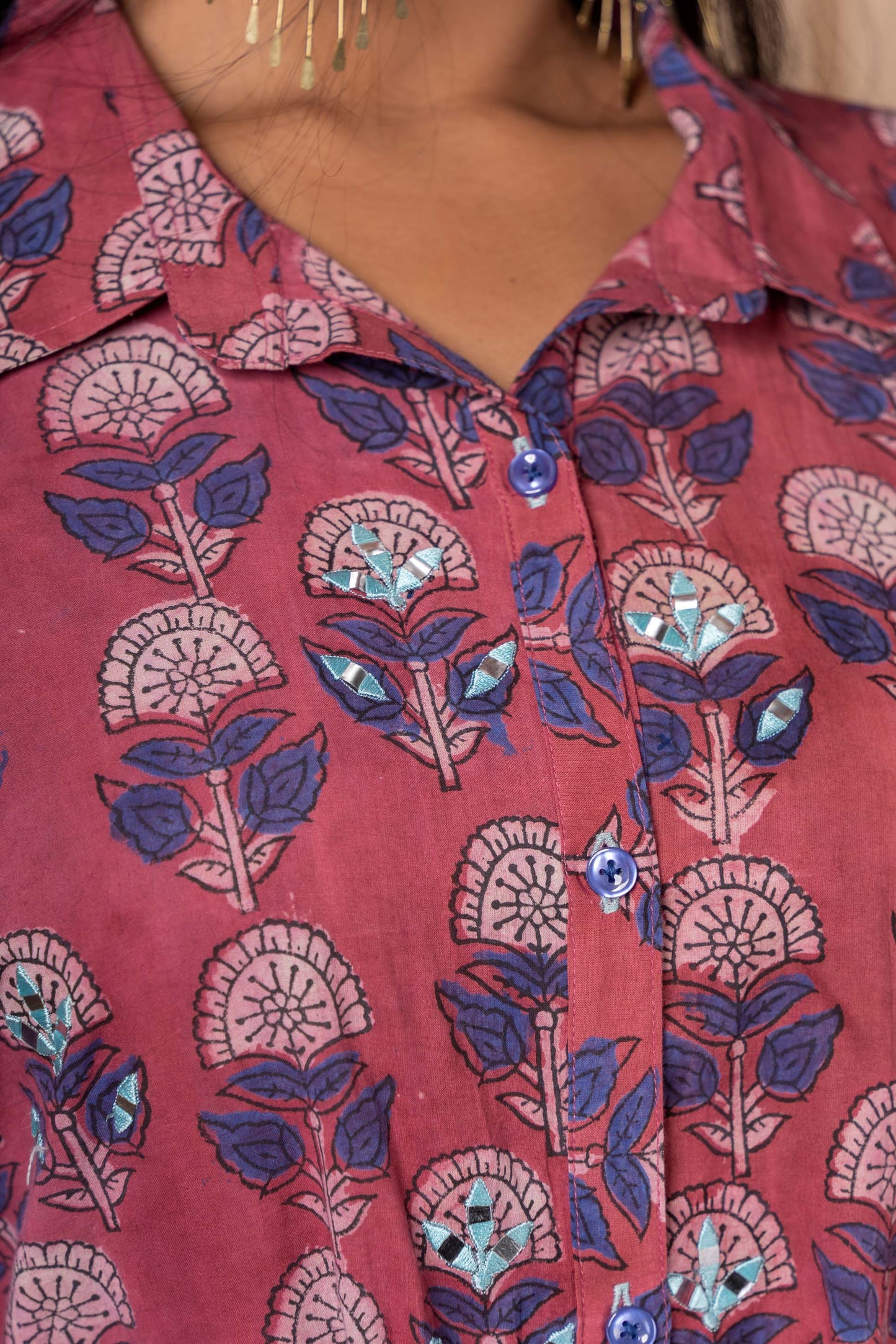 ROSE WINE BLOCK PRINTED SHIRT KAFTAN-NVK347