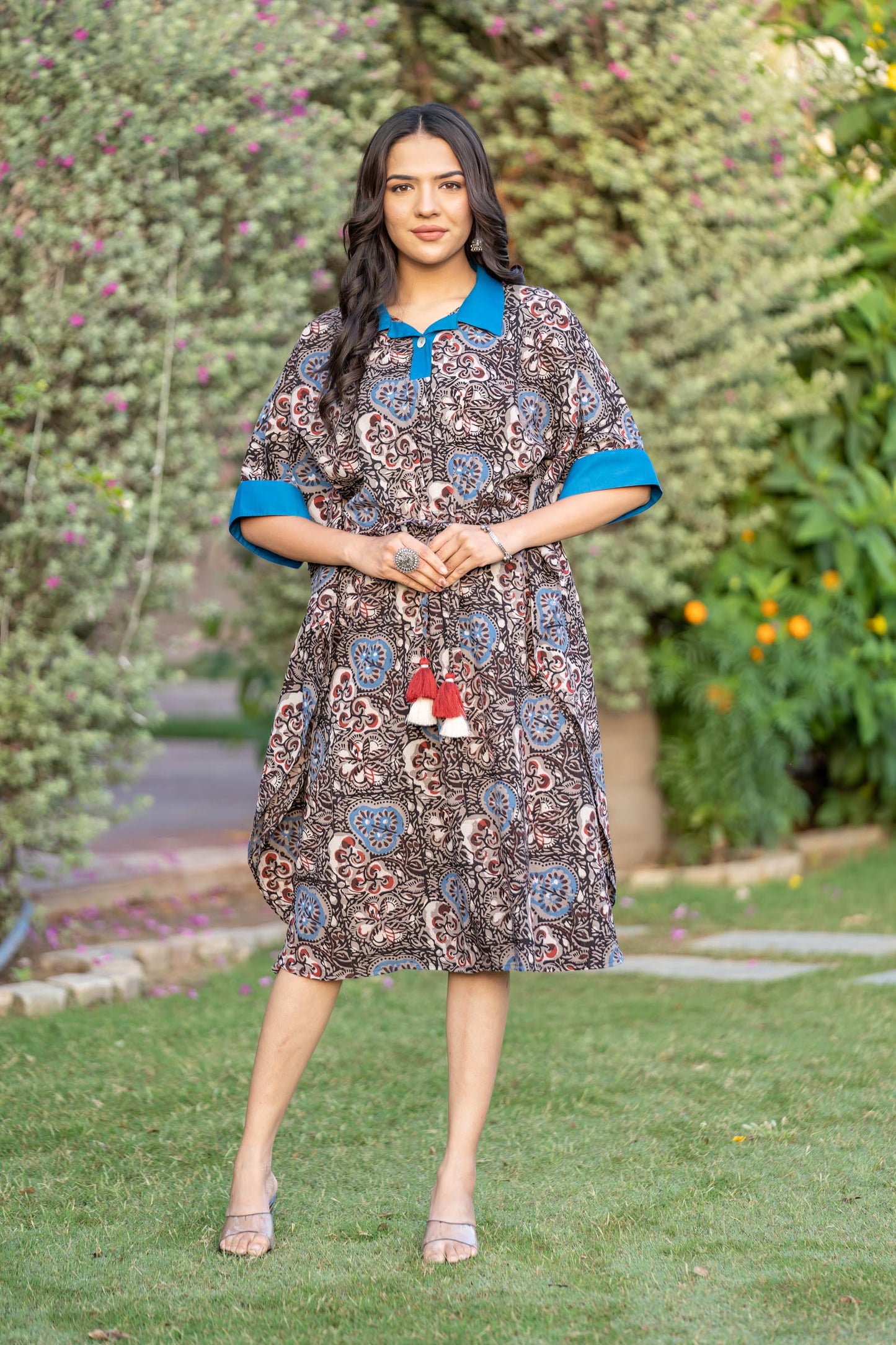 BAGRU GREY BLOCK PRINTED KAFTAN-NVK416