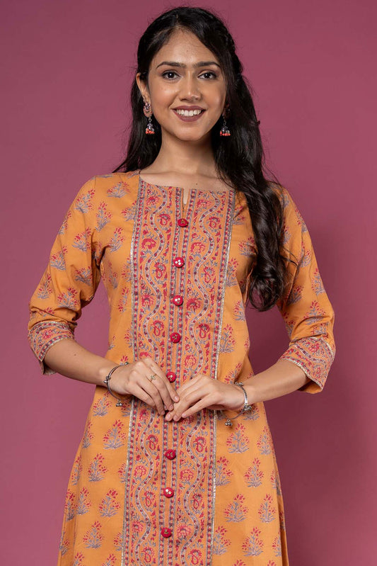 GOLDEN GLOW BLOCK PRINT KURTA-KS475|NAVYASFASHION