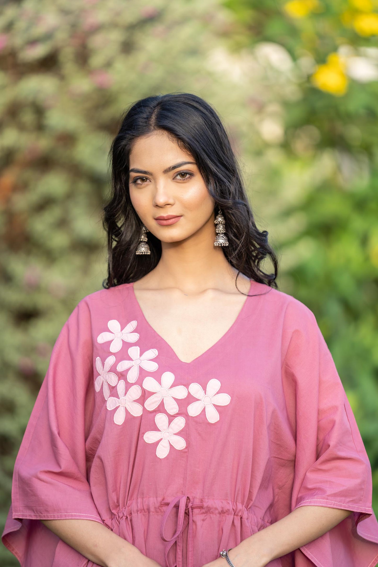 PINK APPLIQUE WORK COTTON KAFTAN-NVK411