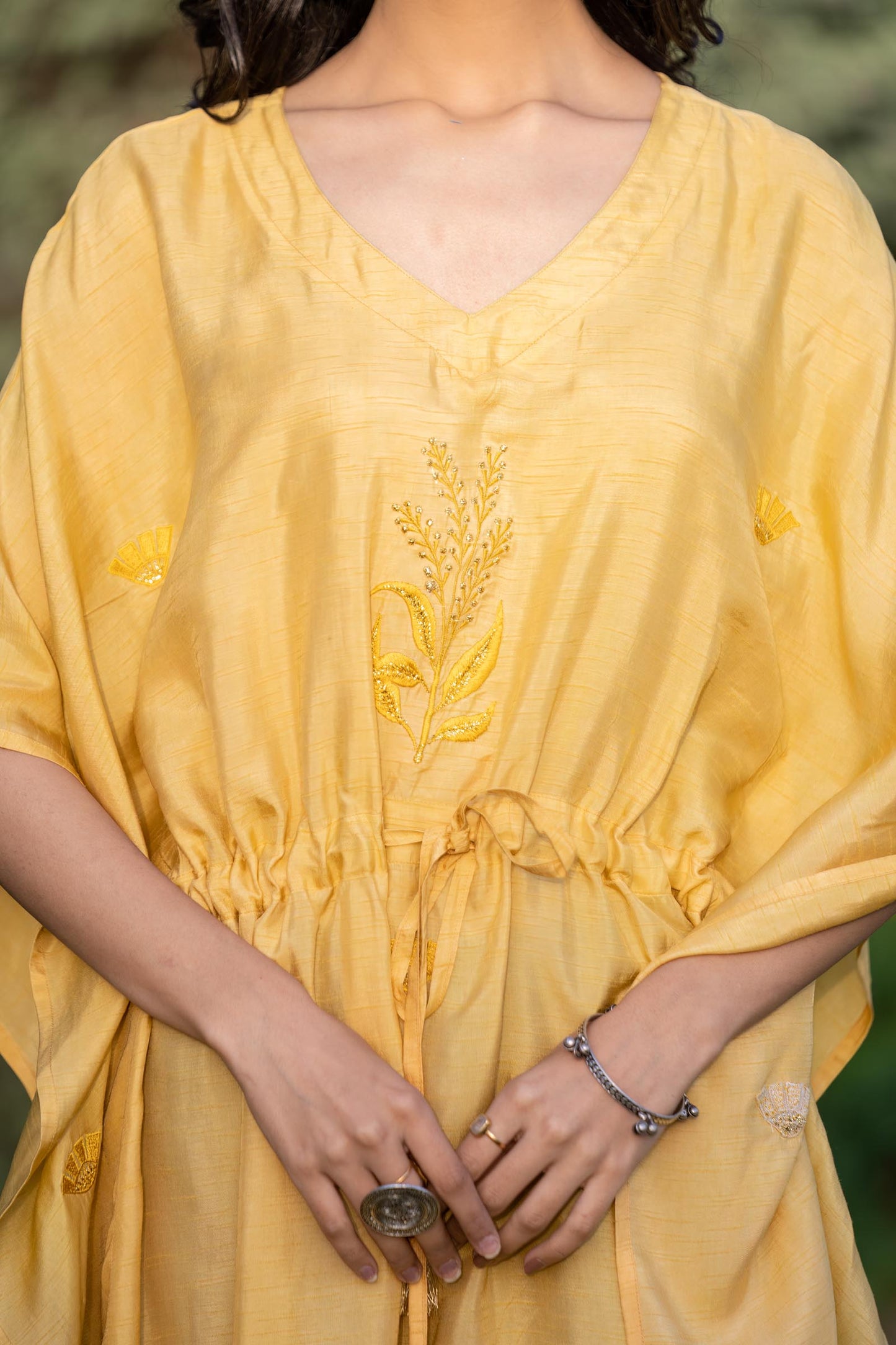 MANGO YELLOW EMBROIDERED DOLA SILK KAFTAN-NVK409