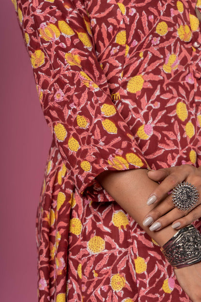 MAROON BLOCK PRINTED ANARKALI KURTA SET-KS461