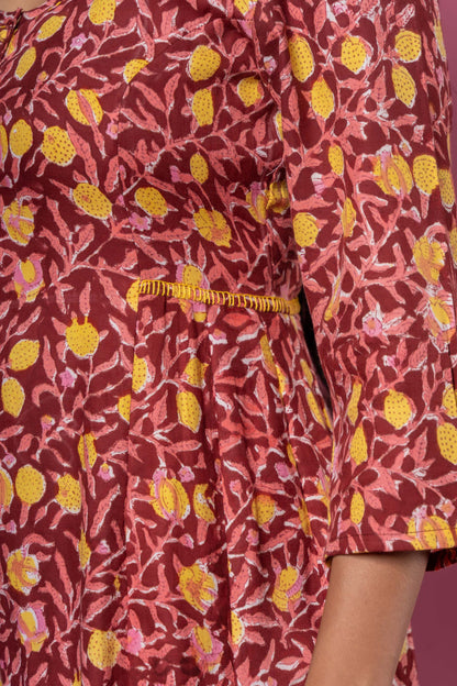 MAROON BLOCK PRINTED ANARKALI KURTA SET-KS461