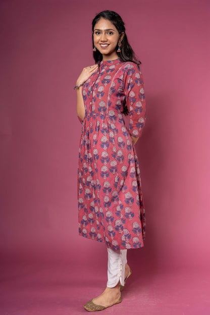 ROSE WINE BLOCK PRINTED KURTA SET-KS448