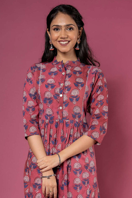 ROSE WINE BLOCK PRINTED KURTA -KS492